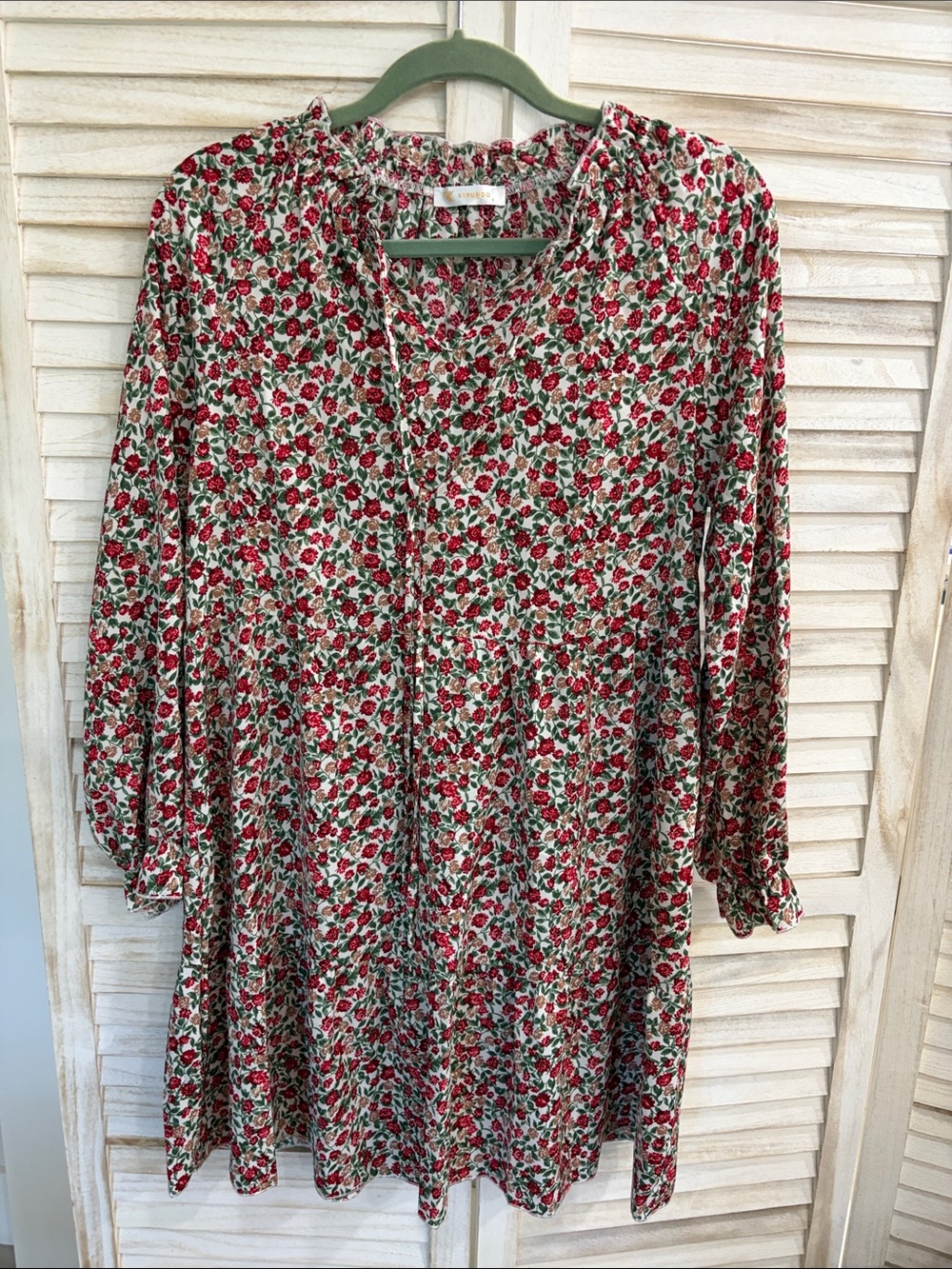 Kirundo Floral Lightweight Peasant Dress in White and Red